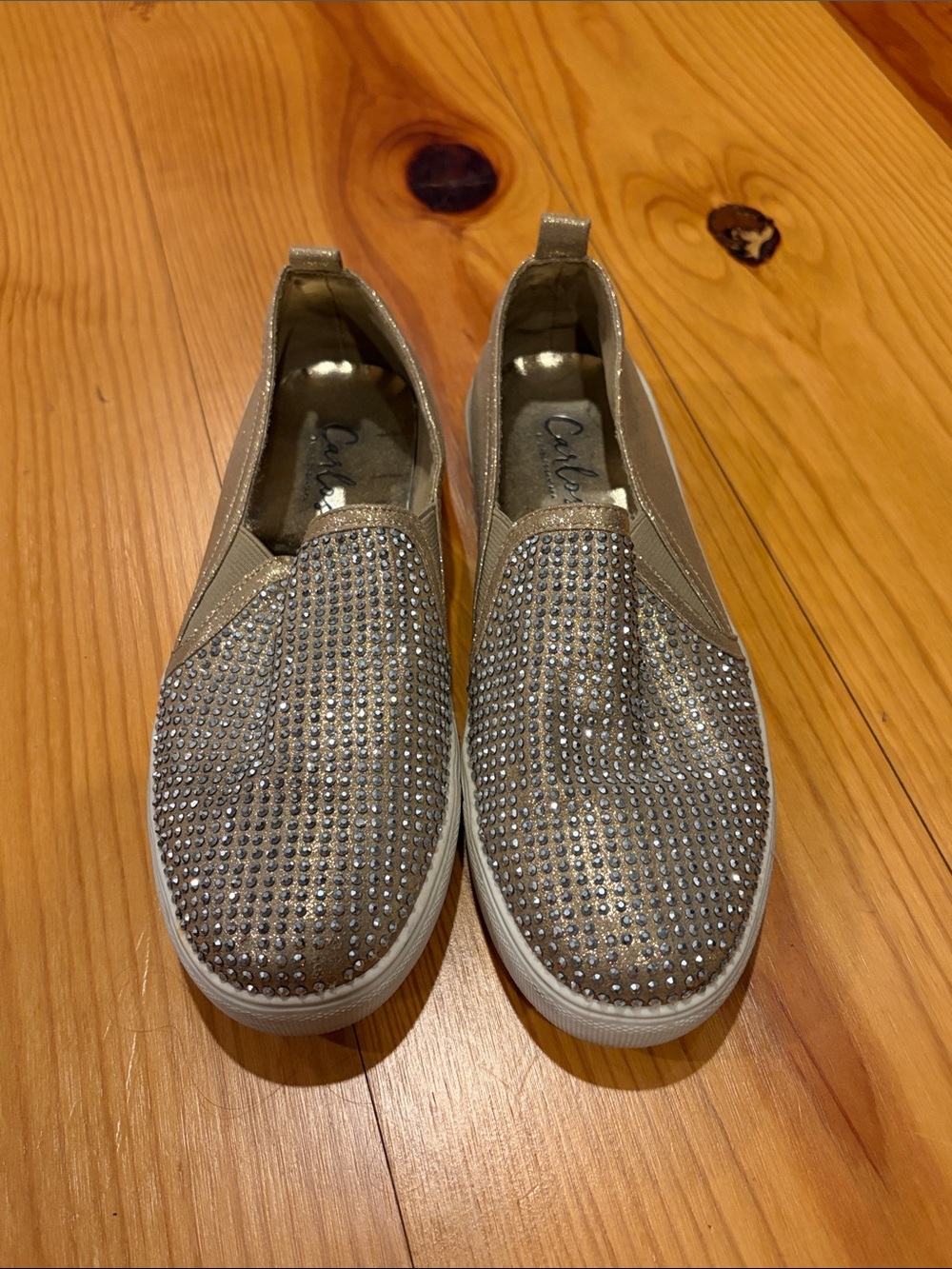 Carlos Santana Champagne-Tone Slip-On Sneakers with Rhinestones